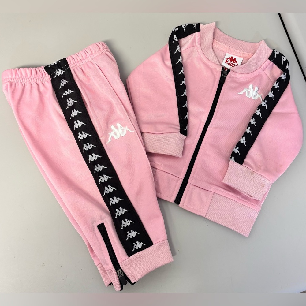 2 ITEM BUNDLE - Kappa Matching Full Zip Toddler Sweatsuit 'Pink/Black' - Size 6M